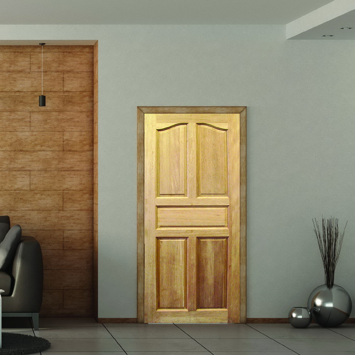 ประตู Red  Wood 5 ฟัก(ปีกนก) ขอบ 5 Grade AAA (32x800x2000)