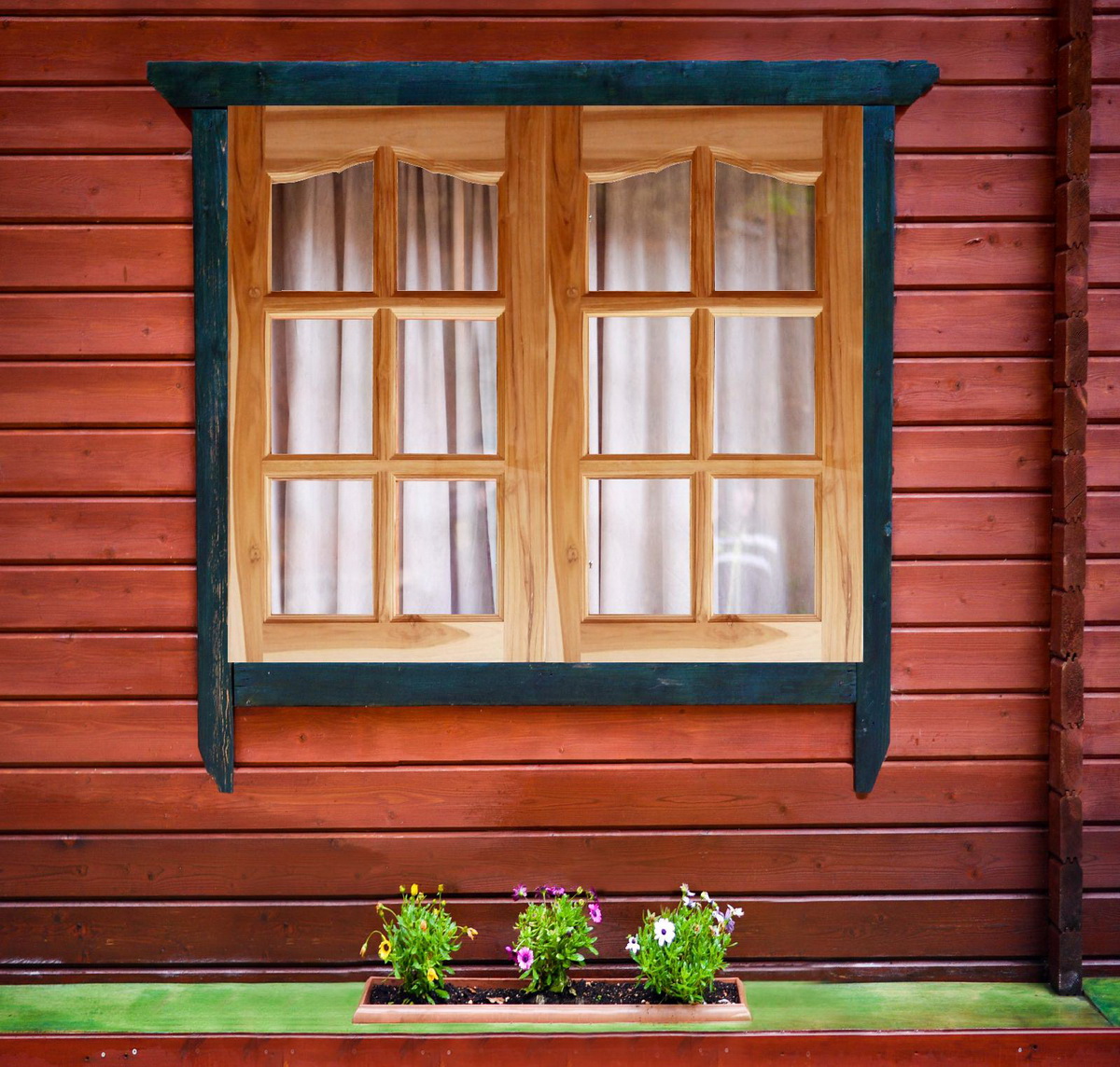 หน้าต่าง W004 สักสวนป่าลาว บานกระจก 6 ช่อง ขอบ 4 Grade AAA (30x500x1000)
